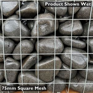 Black Basalt Gabion Cobbles Shown Wet