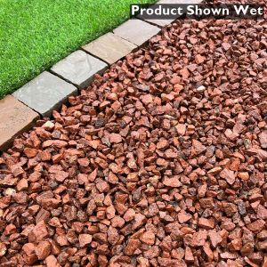 20mm Red Granite Chippings Shown Wet